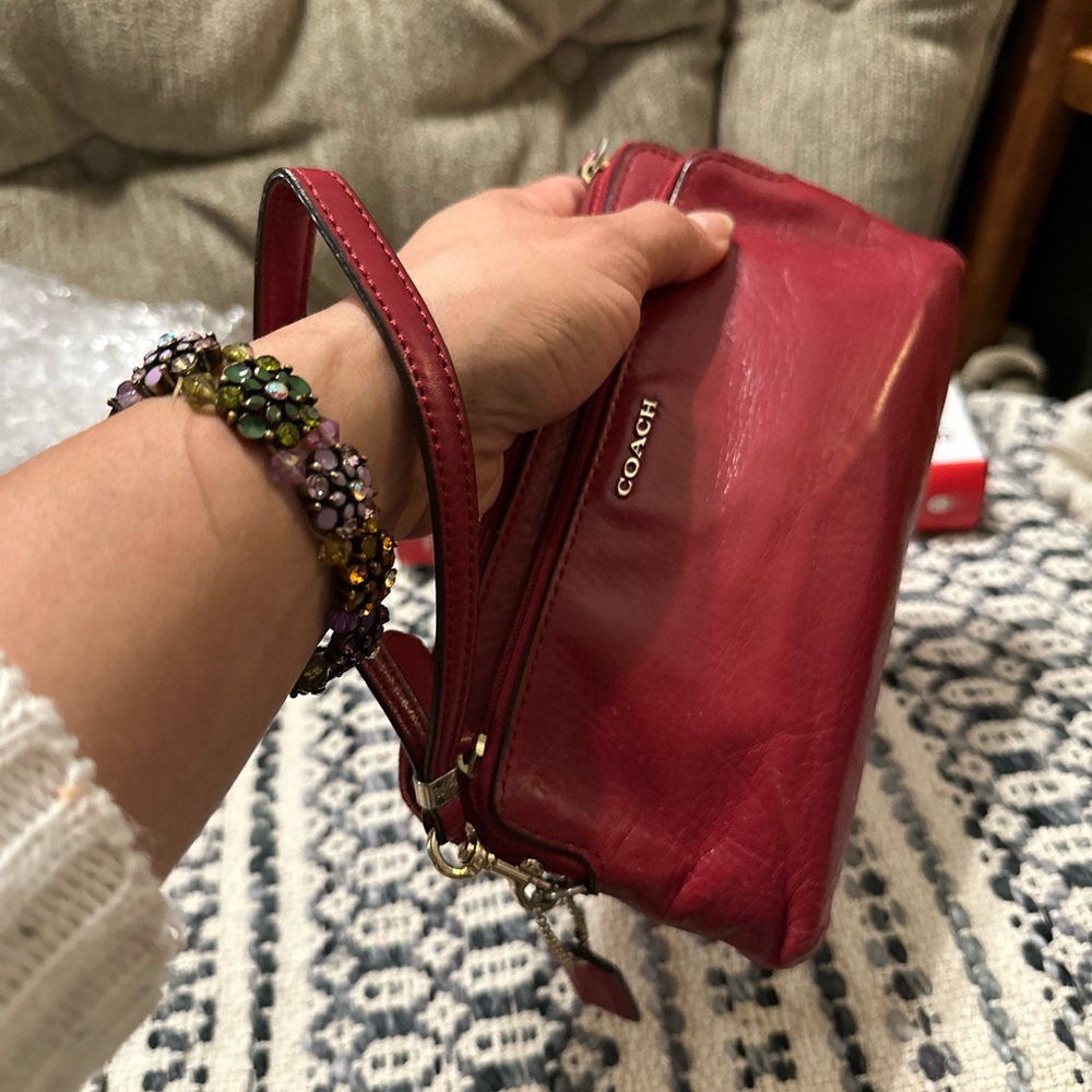 Coach Red Leather Double-Zip Wristlet